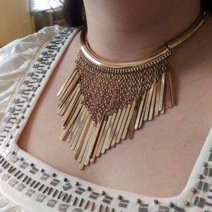 Gold-Tone Bar and Chain Choker Statement Necklace